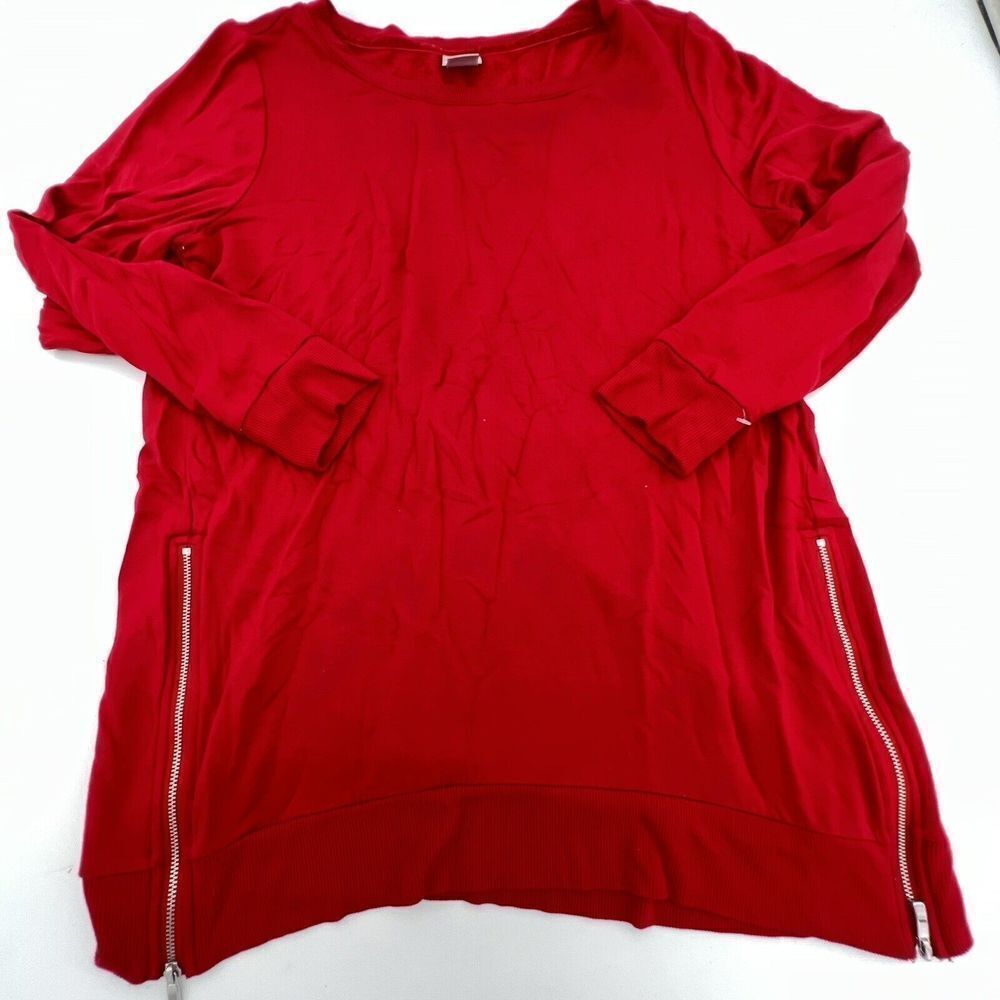 Chicos Zenergy Sweater Womens 12/14 US Red Long Sleeve Side Zippers